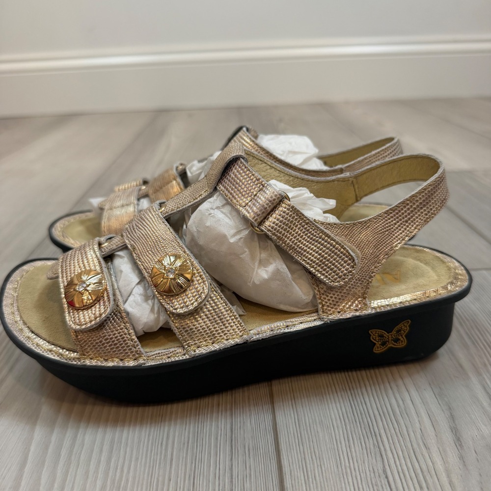 NEW Alegria Kleo Gold Snake Leather Sandals 36 6 Adjustable Straps Platform